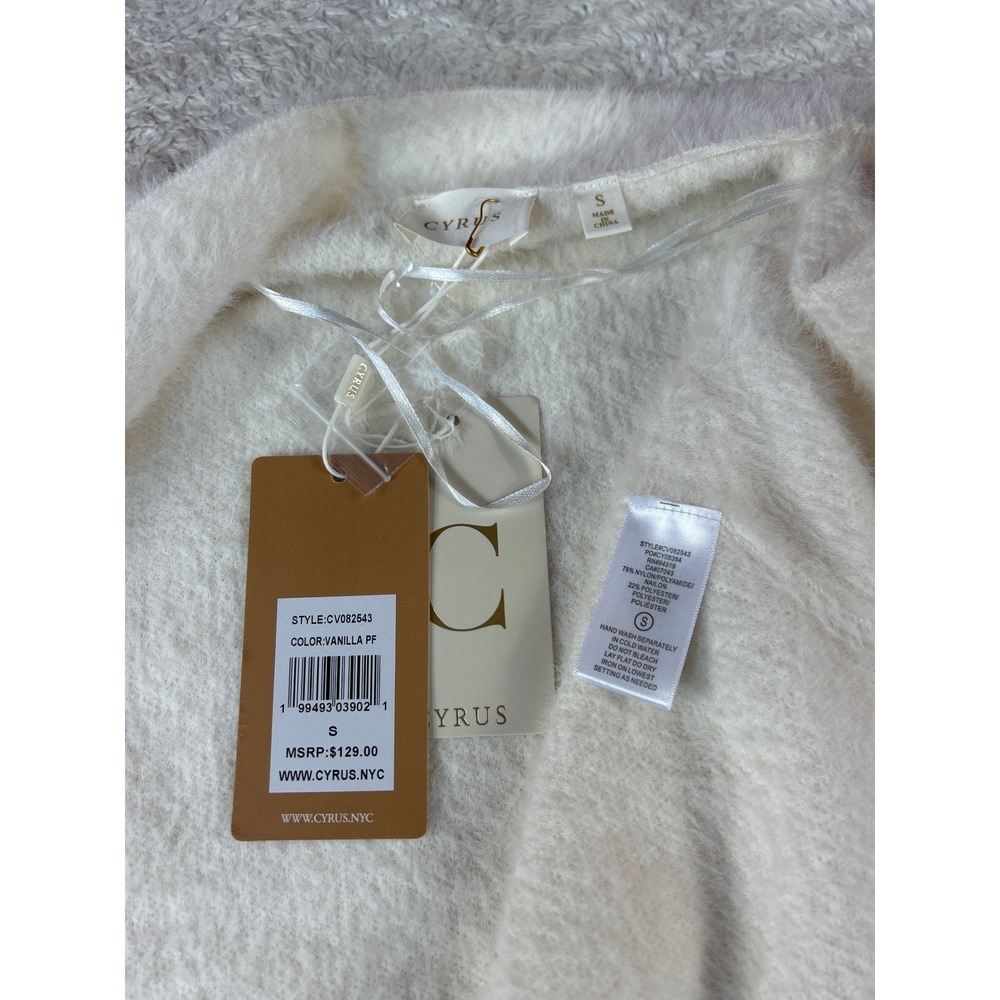 Cyrus Embellished Pearl Crystal Fuzzy Knit Cardigan Sweater Size S NWT - Picture 7 of 7